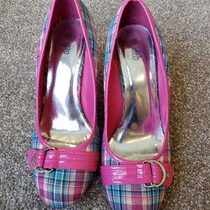 GUC Womens Pink Plaid High Heel